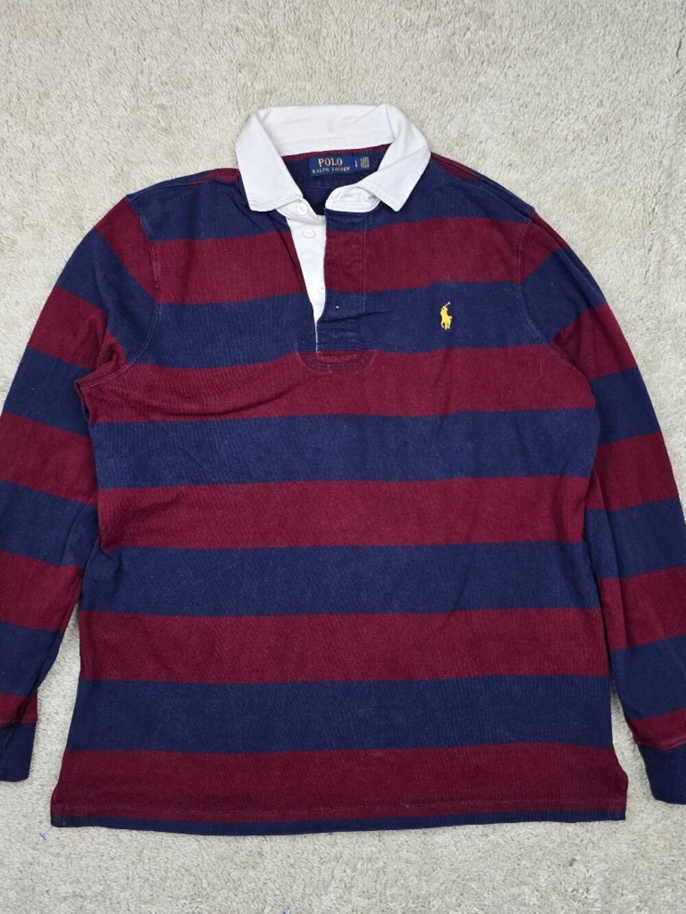 Polo Ralph Lauren Rugby Shirt Men Large Blue/Red Striped Vintage VTG USA Golf LG